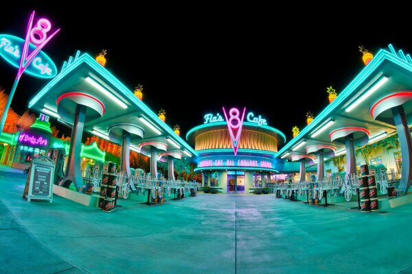 Neon lighting in an American hotel