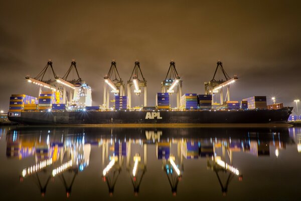 View of the harbor at dusk