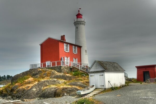 A house in America with an outdoor lighthouse