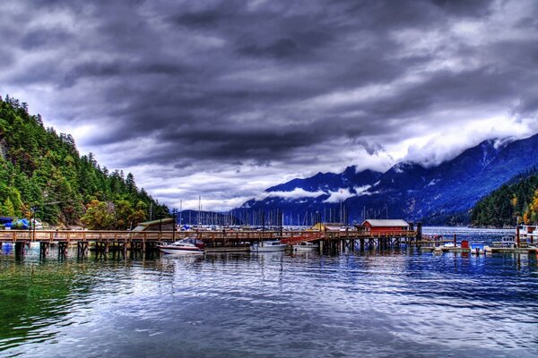 Beautiful reflection of the dark sky in the lake