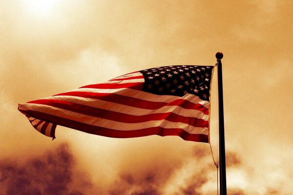 In America, the flag flutters in the wind