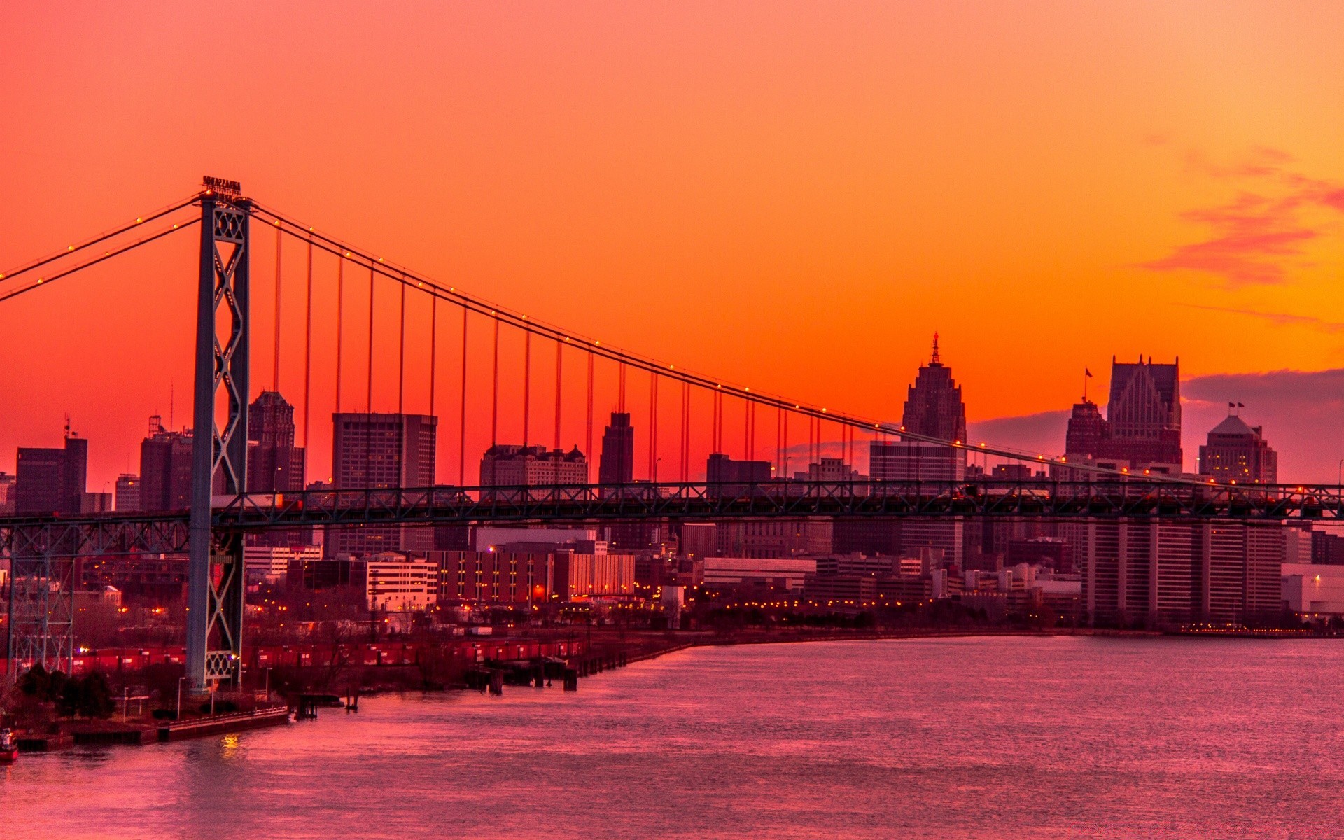 america water sunset city bridge river architecture travel sky evening dusk building cityscape skyline pier harbor urban transportation system dawn landmark