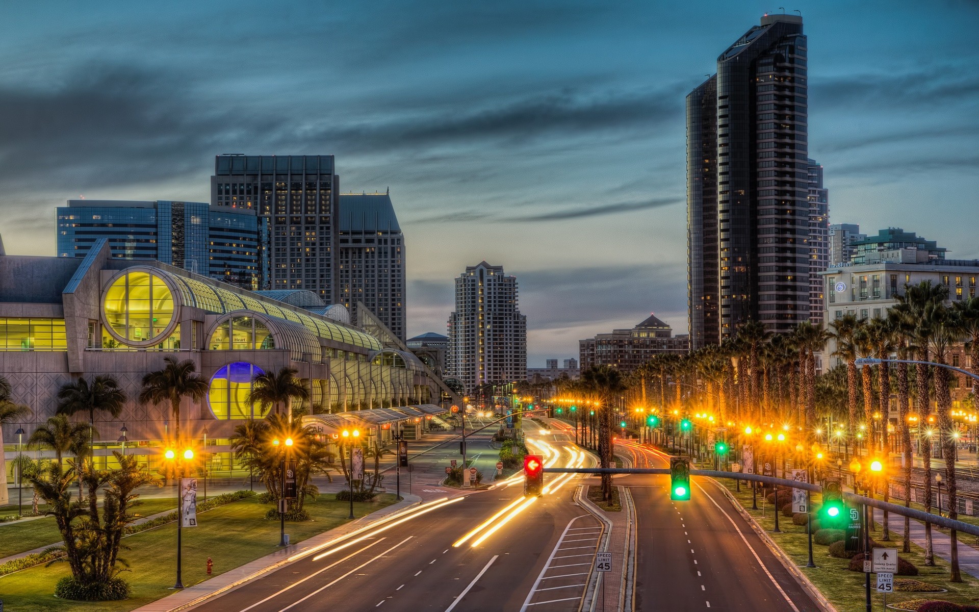 america downtown traffic city dusk skyscraper travel urban highway cityscape road architecture street building sky skyline fast evening illuminated car blur