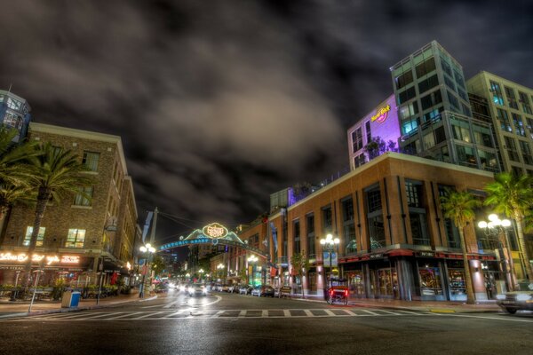 The city at night in bright lights