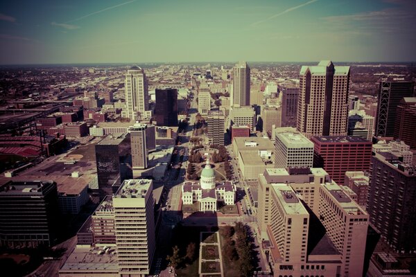 Photos of a city with high-rise buildings from a height