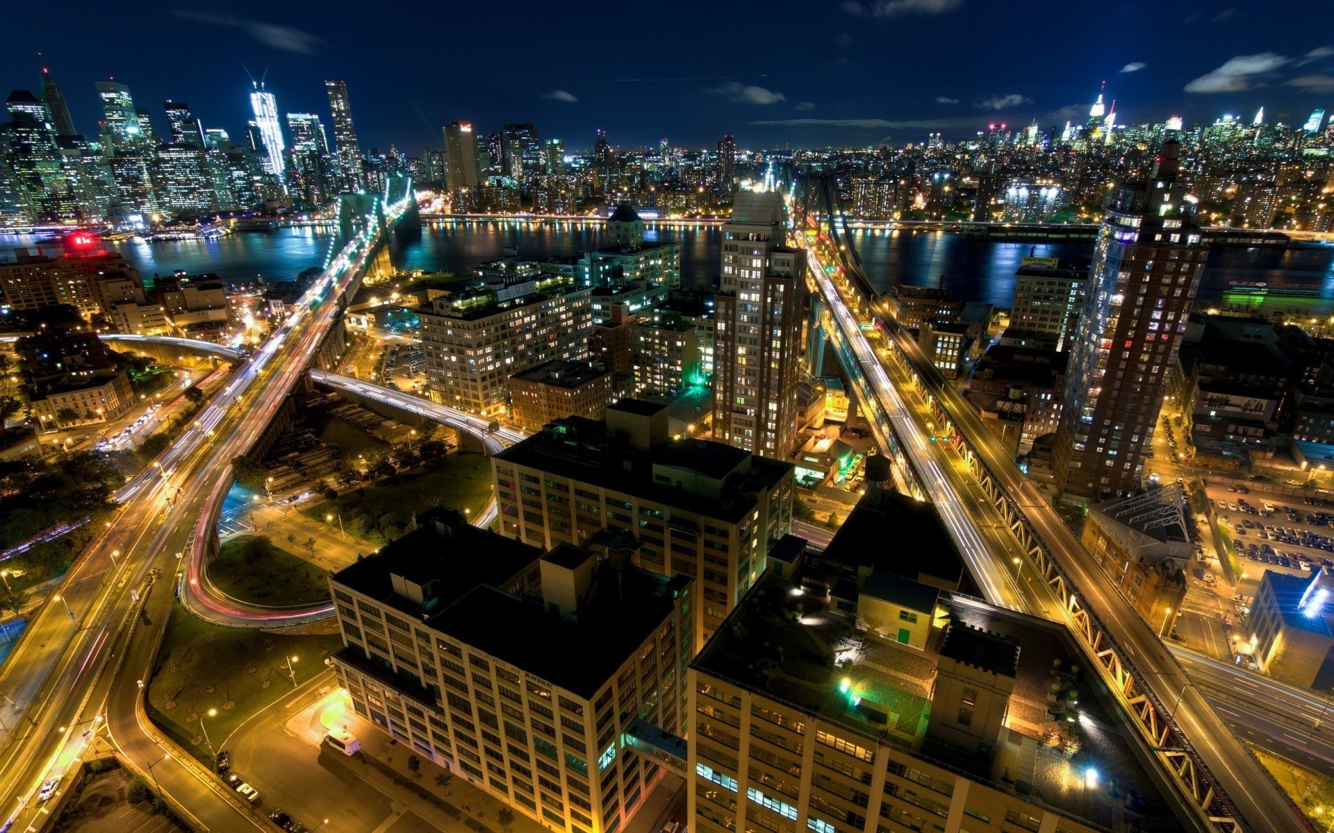 america city cityscape skyscraper road downtown traffic dusk highway evening urban skyline travel building transportation system modern business architecture bridge bus illuminated