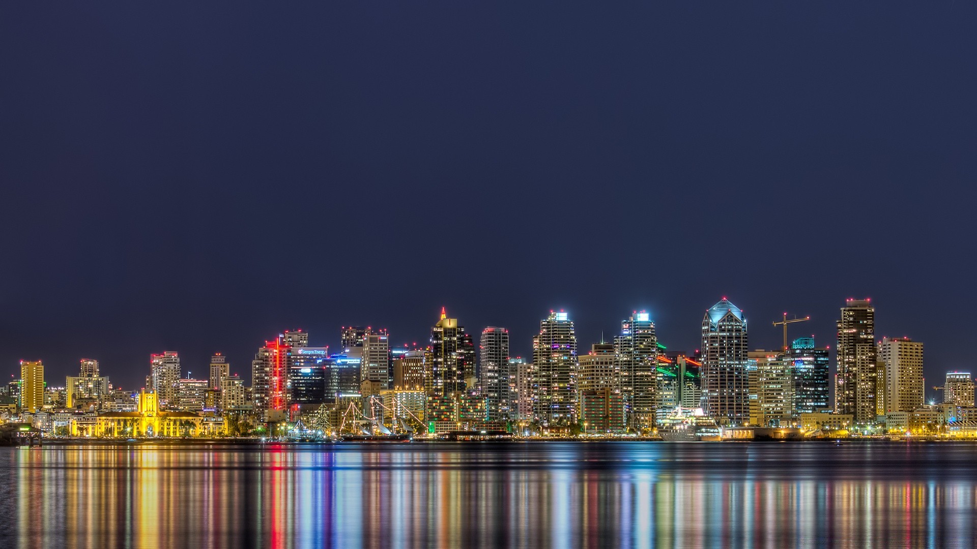 america city cityscape skyline architecture dusk downtown sky skyscraper modern river building tower evening reflection sunset office urban business illuminated waterfront