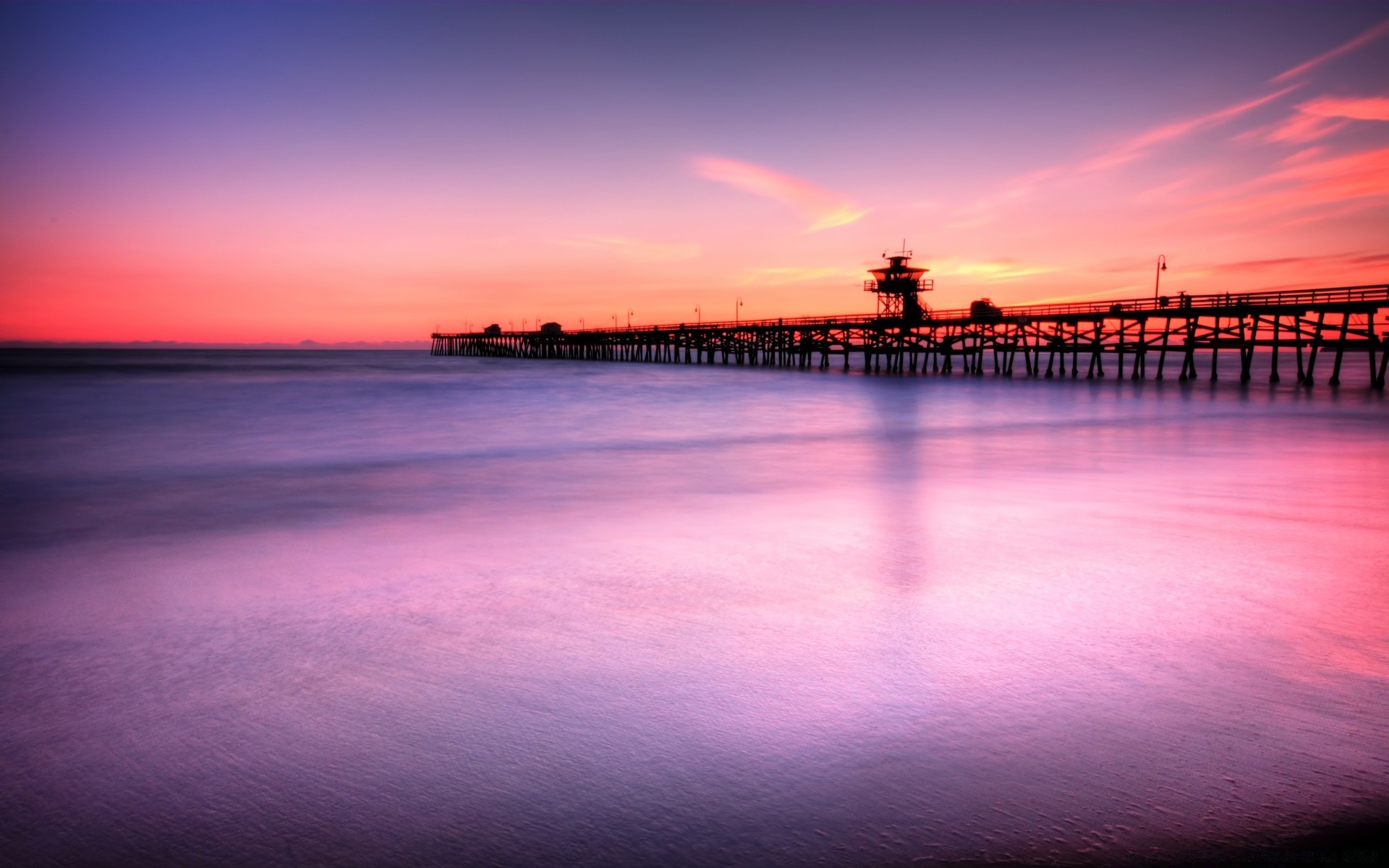 america sunset water dawn dusk evening sea reflection beach sun ocean sky light seascape landscape pier