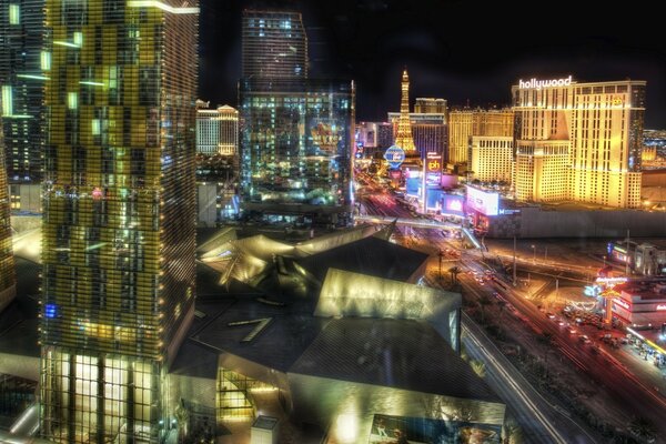 Beautiful panorama of the city in bright lights in the evening