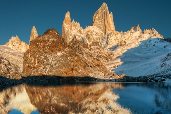 The ice lake is high in the mountains