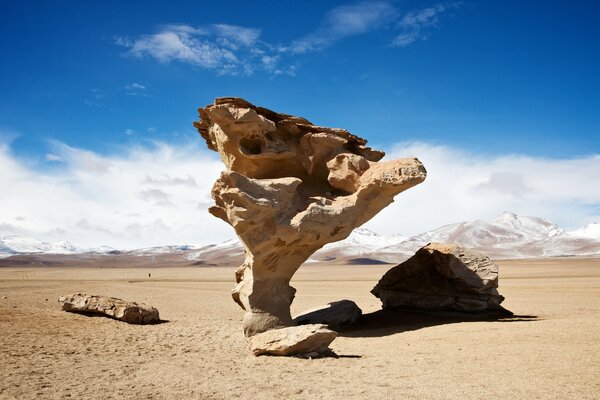 रेगिस्तान के बीच में पत्थर