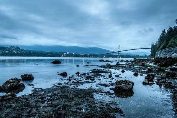 The rocky seashore is drowning