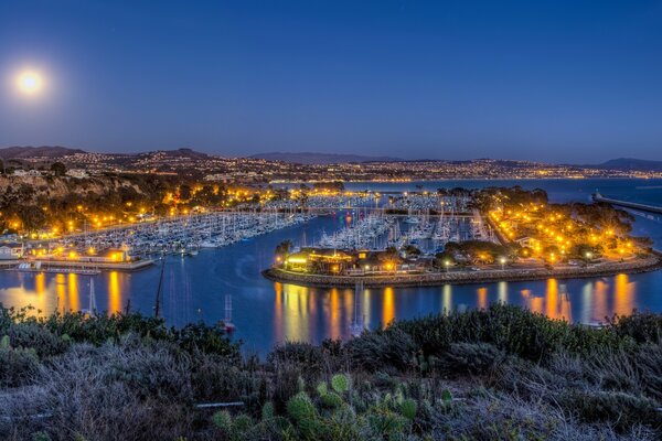 Moonlight spreads over the city