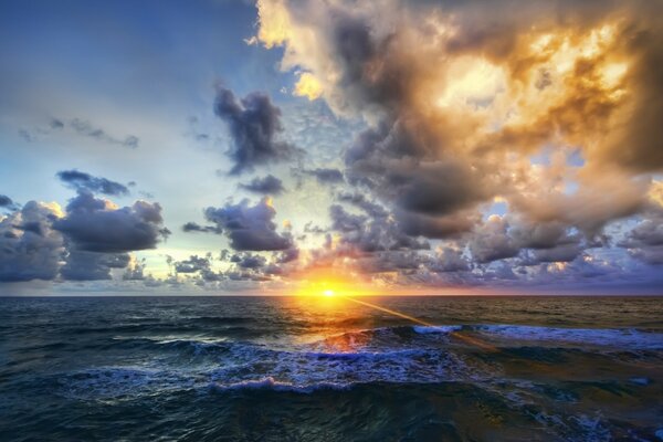 Sunset on the background of the sea