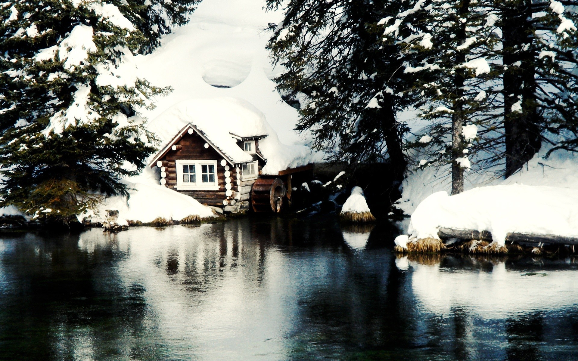 america snow winter wood tree water cold outdoors house lake nature landscape ice weather scenic travel