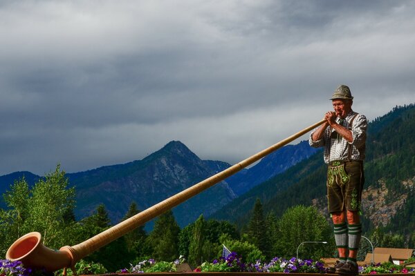 A man plays a musical instrument