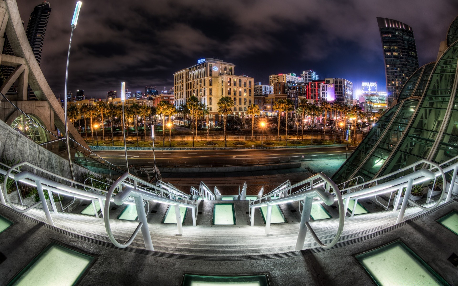 america travel transportation system city bridge water architecture business road urban building blur dusk traffic evening light river modern sky reflection downtown