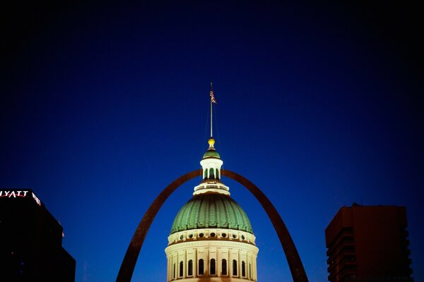 Dome in the night against the blue sky