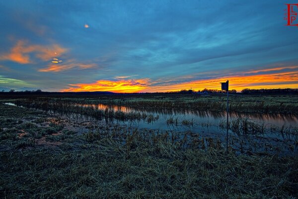 Yellow green blue sunset