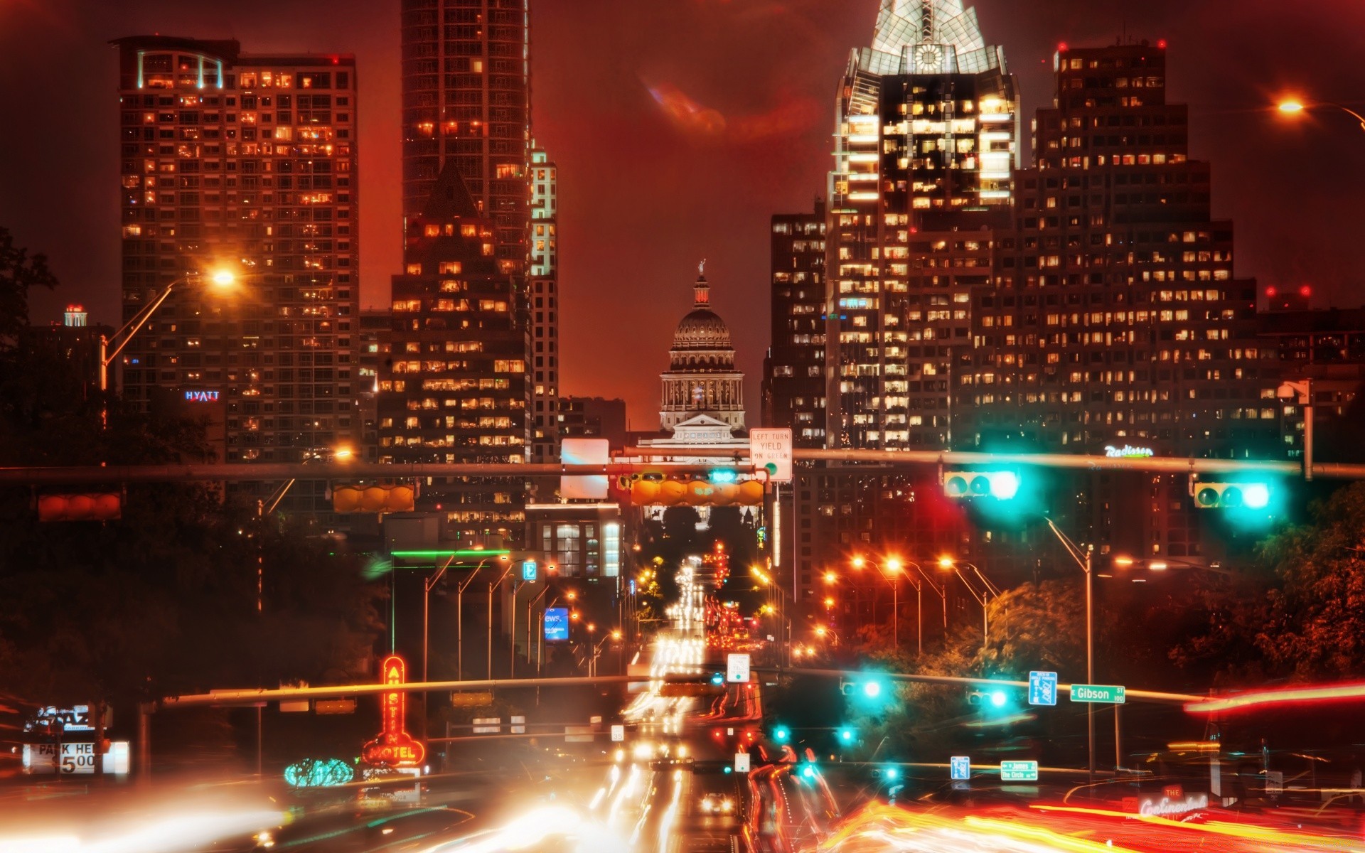 amerika verkehr abend beleuchtung dämmerung stadt unschärfe innenstadt straße autobahn architektur reisen wolkenkratzer haus brücke transportsystem auto städtisch stadt licht geschäft