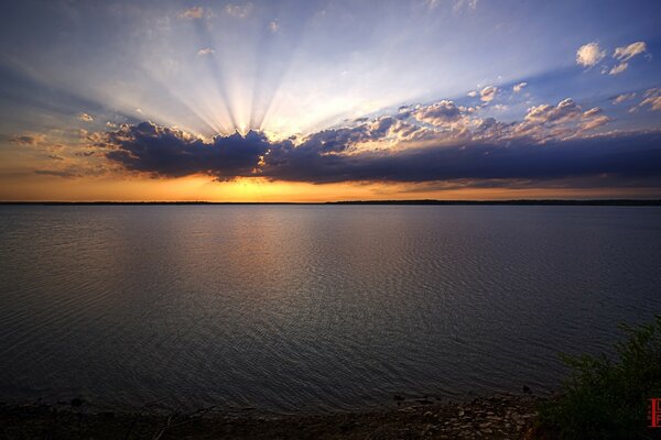 Beautiful sunset on a quiet river