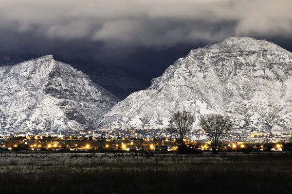 Beautiful mountain landscape with lights