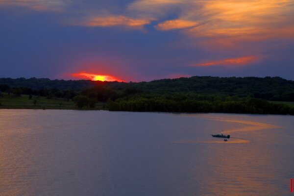 Sunset over water on desktop background