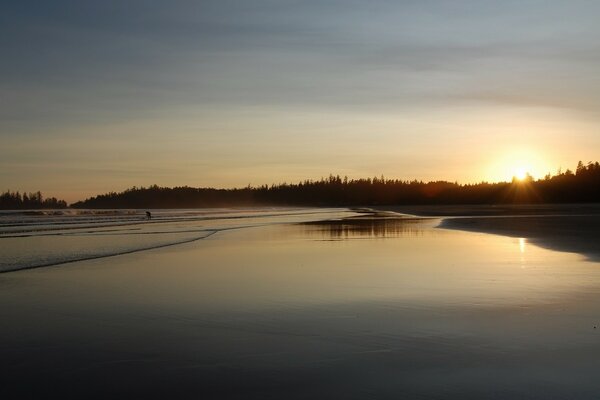 Aube sur le lac. paysage aquatique