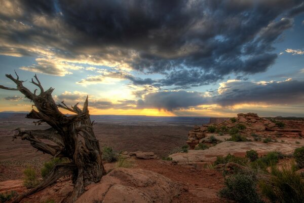 Puesta de sol Celestial sobre el desierto y los cañones