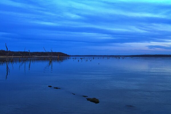 The reservoir of America. Sunset by the water