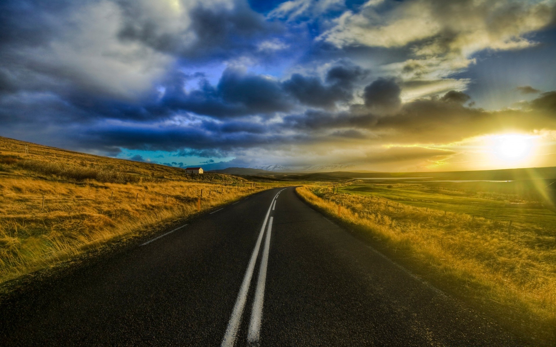 landscapes road sky landscape rural highway asphalt sunset guidance countryside field nature cloud sun perspective travel grass dawn