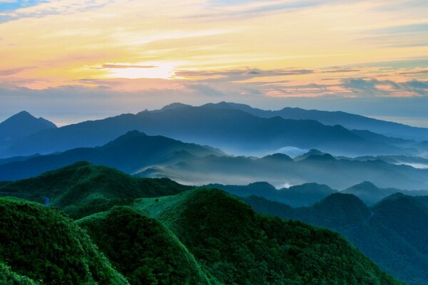 山里夏天雾蒙蒙的黎明