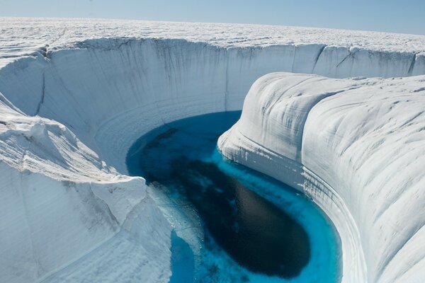 Blue lake in the cold season