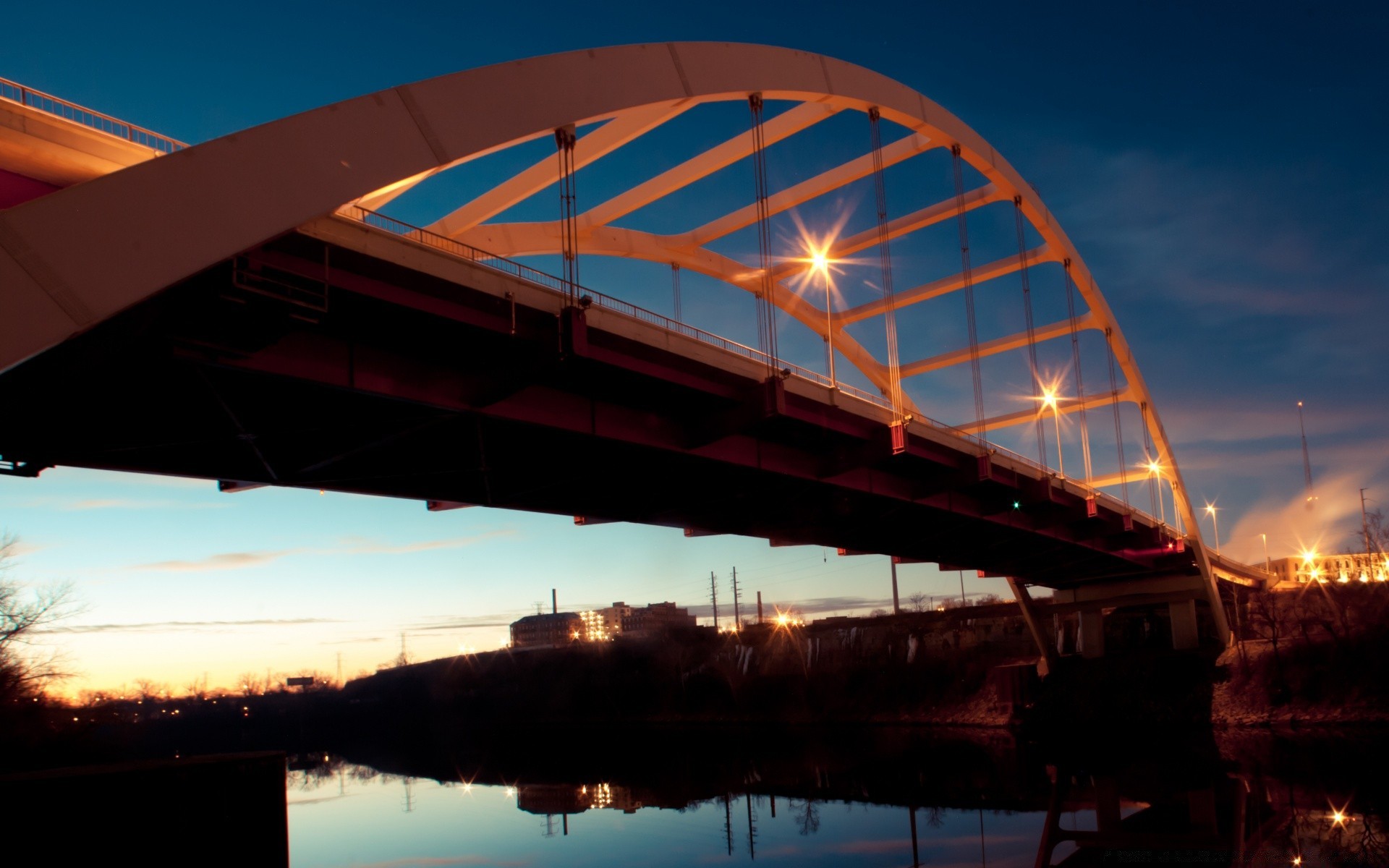 amerika brücke wasser sonnenuntergang himmel reisen abend architektur dämmerung fluss stadt licht transportsystem