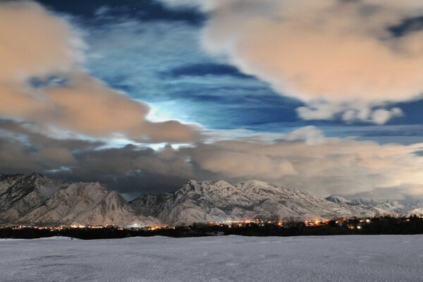 Landscape with a view of the snowy mountains