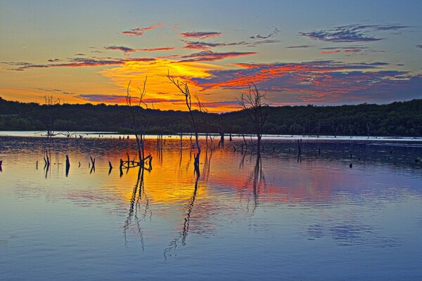 Reflejo en el agua al atardecer