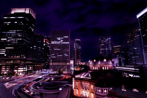 A city in Asia, an urban landscape at night