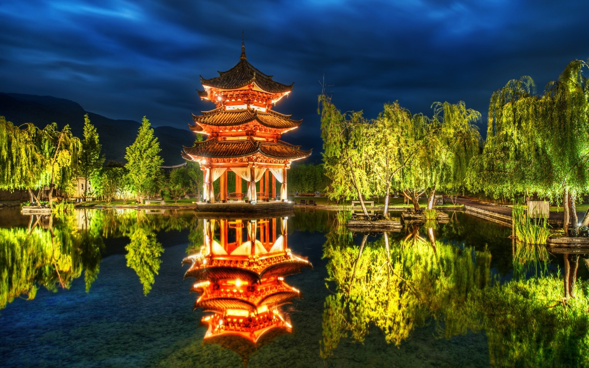 asia reflection lake travel outdoors water tree sky gold park nature temple wood beautiful pool architecture