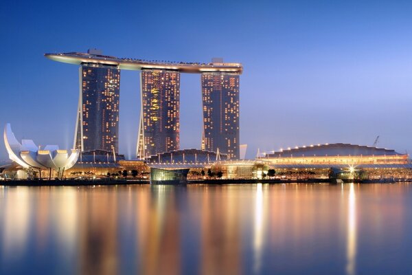 Three Asian high-rises in the twilight