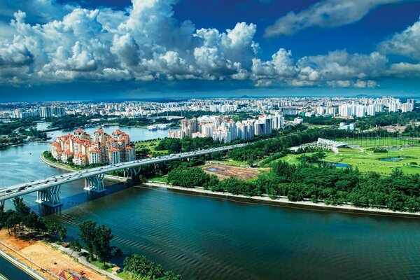 Blick auf die asiatische Stadt aus der Vogelperspektive