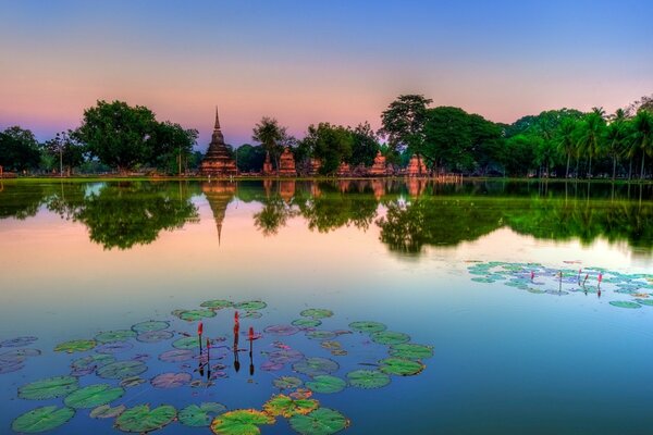 Evening Lake in Asia