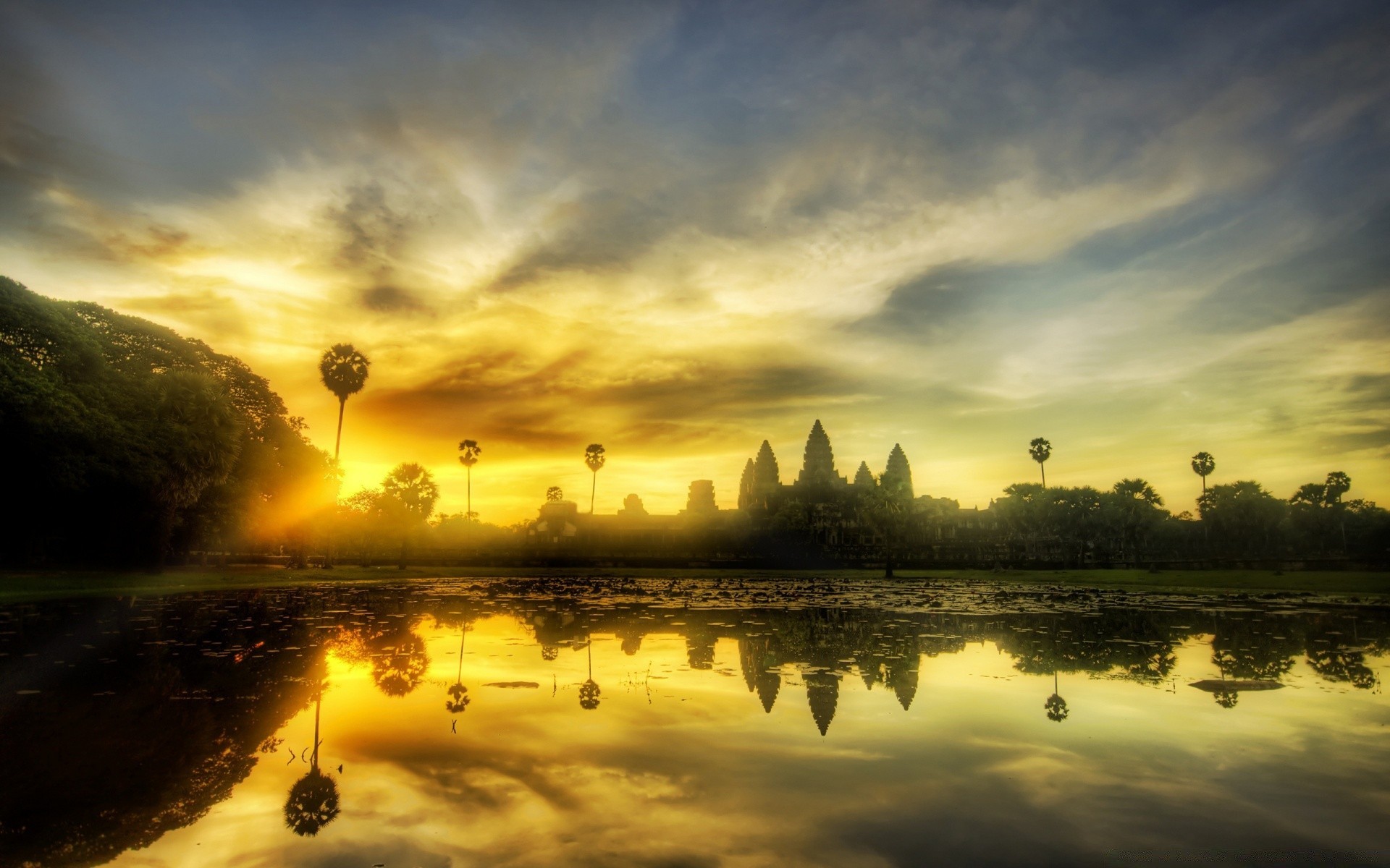 asia sunset water dawn landscape reflection sky cloud sun lake nature summer river evening fair weather