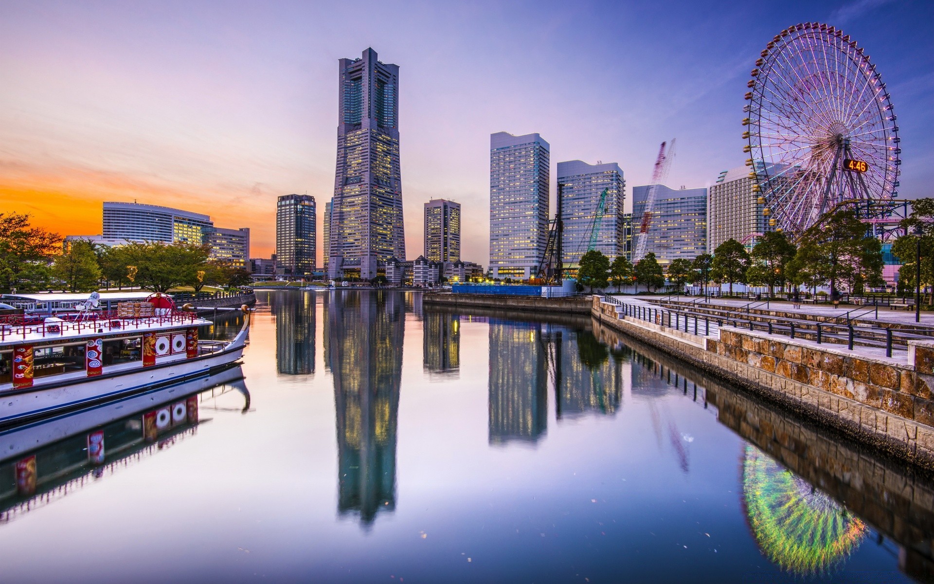 asia bridge river city architecture travel water building sky urban landmark cityscape reflection dusk skyline modern transportation system outdoors construction evening