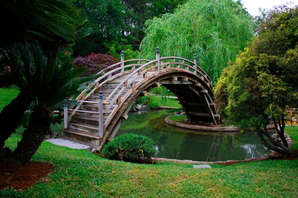 Pont dans le parc. Art du parc en Asie