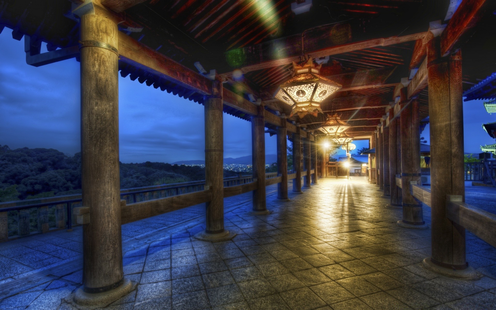 asia travel architecture light building water outdoors sky bridge evening