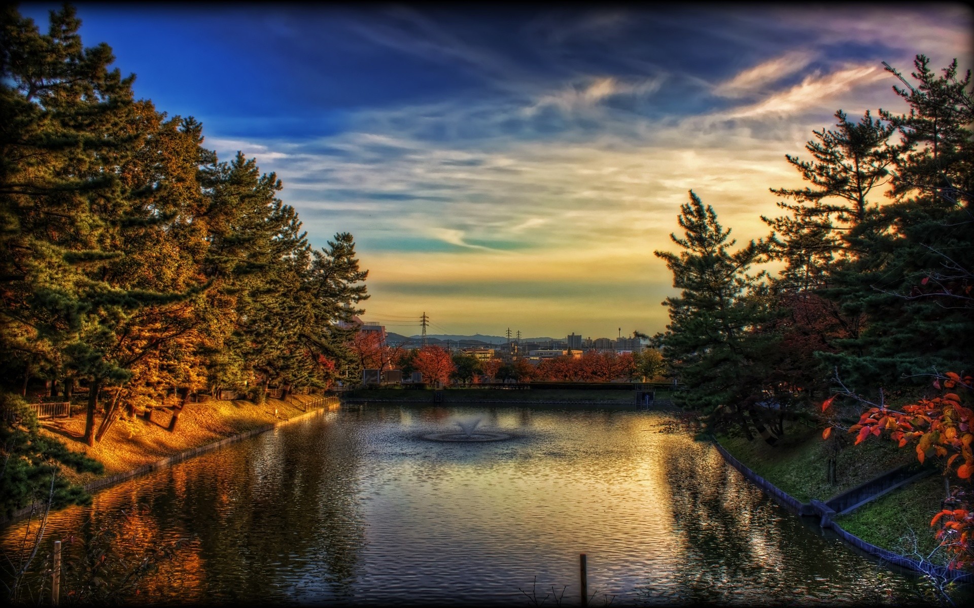 asia tree lake water reflection nature landscape fall sunset evening outdoors dawn river sky wood park scenic light