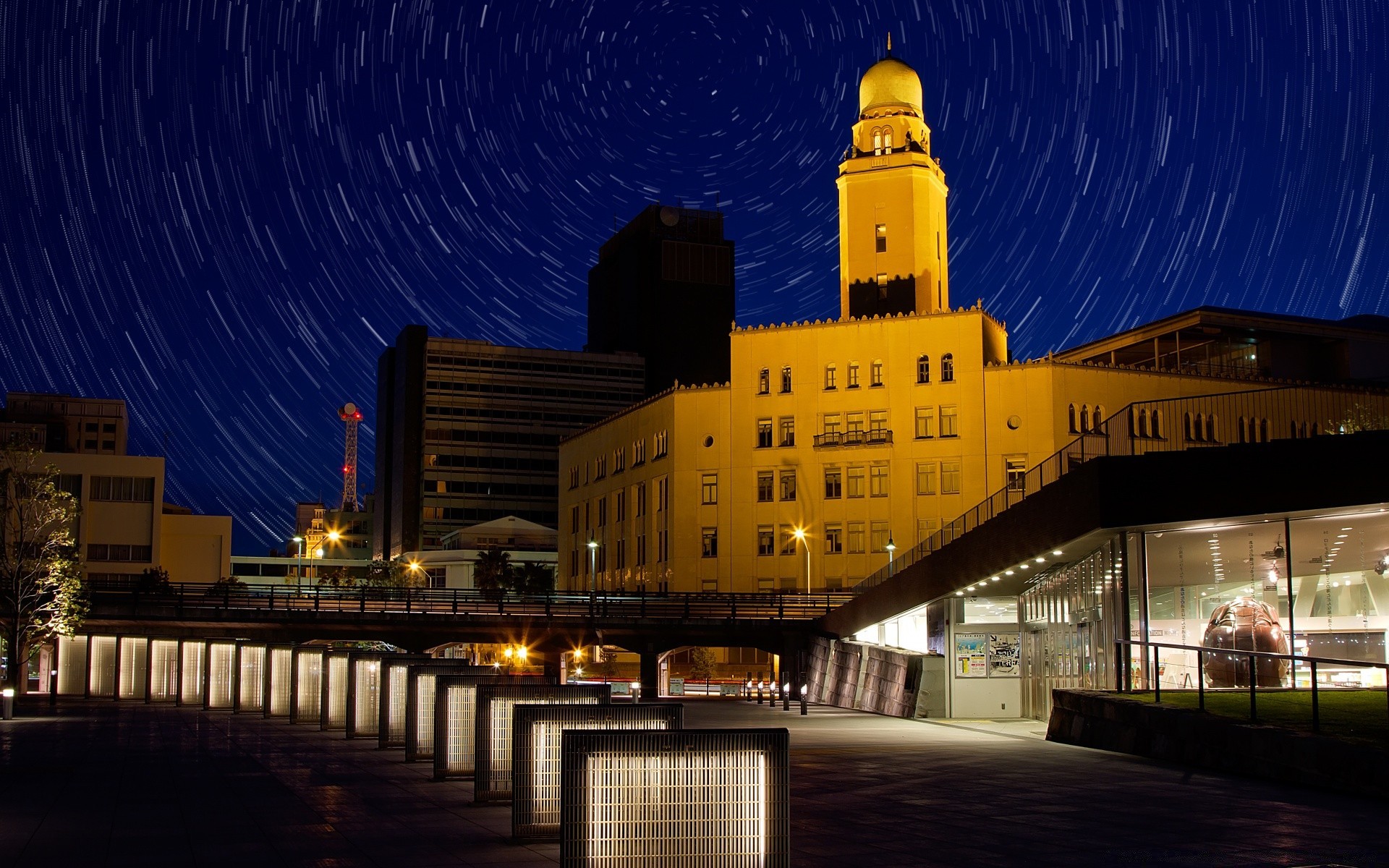 asia architecture city travel evening dusk light sky sunset bridge water street building moon downtown illuminated