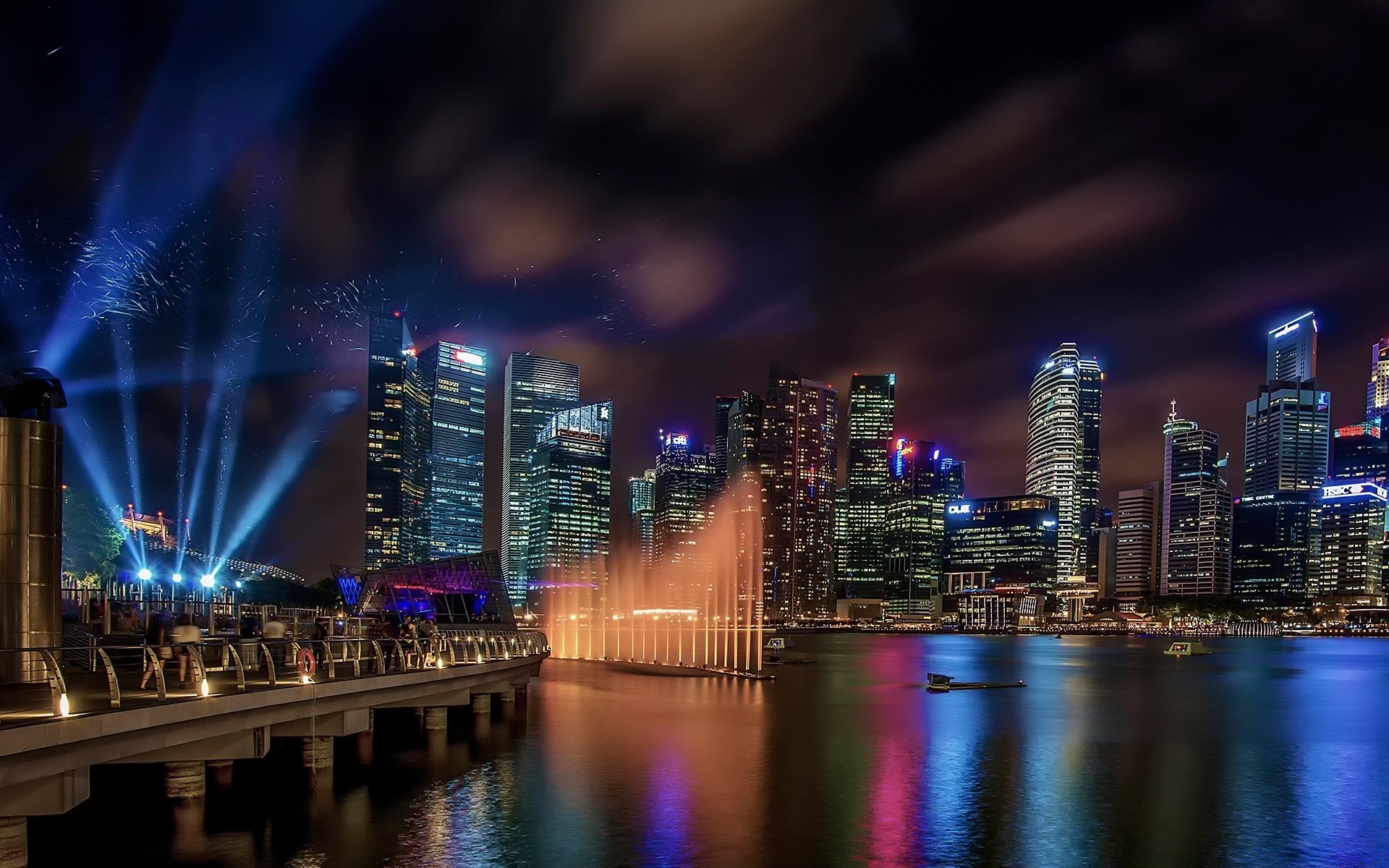 asia city downtown architecture skyscraper building cityscape reflection urban river skyline bridge evening dusk waterfront travel water light finance illuminated business