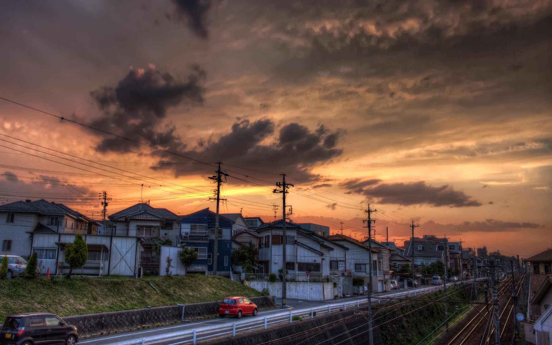 asia travel transportation system sunset street city road sky light building storm train urban railway architecture evening vehicle dusk landscape outdoors