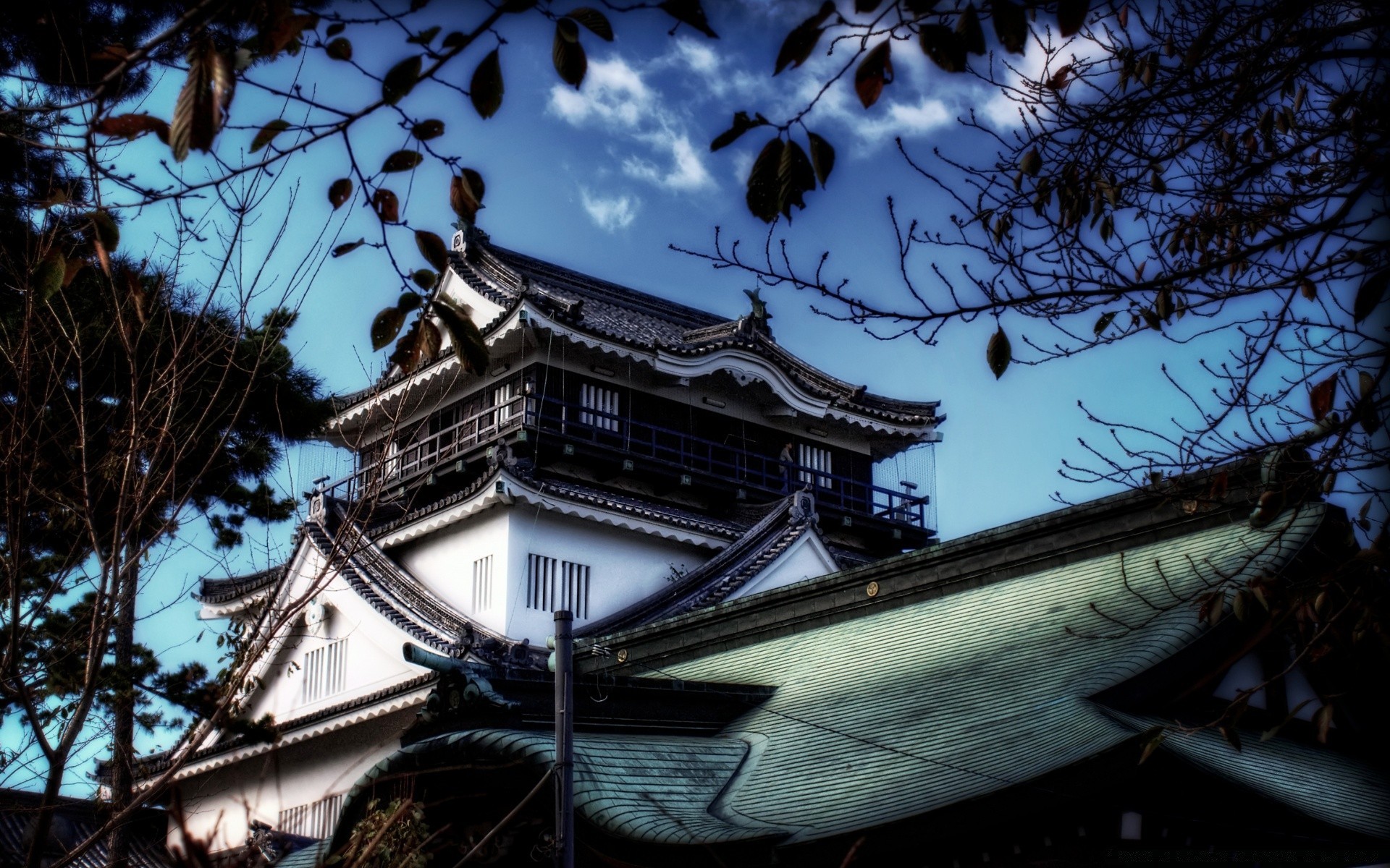 asia architecture sky building travel tree city outdoors wood tourism water temple castle light culture roof park winter